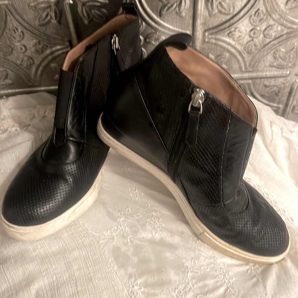 Paola high top black wedge heel side zippered sneakers shoes